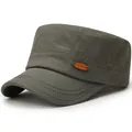Classic cotton cadet army cap in dark grey olive with sport leather patch and embroidery - One Size Adjustable / Army Green