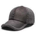 Dark charcoal baseball cap featuring suede and teddy fleece panels with S letter embroidery - One Size Adjustable / Dark Gray