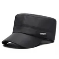 Lightweight black flat top sport cap with white logo and sun protection design - One Size Adjustable / Black