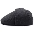 Casquette plate classique en tweed gris pour hommes avec protection d'oreilles style vintage - Petit / Noir