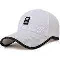 White breathable mesh baseball cap with black trim and square patch for men outdoor sport - Adjustable / White