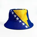Reversible sun hat featuring the Bosnia and Herzegovina national flag design - Bosnia and Herzegovina Flag Navy Yellow Triangle Stars Style