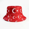 Reversible red Turkey flag bucket hat with star and moon patterns for soccer fans - Turkey Red Star and Crescent Print Style