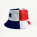 Panama flag design reversible bucket hat with stars in red white and blue colors - Panama Red White Blue Colorblock Stars Pattern Style