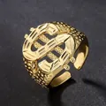 Golden dollar sign open ring with vintage brushed texture for hip hop street style - Gold Dollar Sign Style (5)