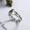 Adjustable S925 sterling silver ring with heart and retro link chain punk design - Heart Curb Chain S925 Silver Style (15)