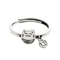 Vintage silver cat ring featuring a cute smiling face and auspicious coin pendant - Silver Cat Head with Coin Pendant Style (13)