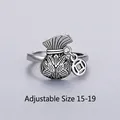 Vintage 925 sterling silver adjustable money bag ring with small coin charm - Lucky Bag Pendant Style (14)