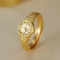 Vintage watch-shaped ring in gold finish with embossed dial and link band texture - Gold Wristwatch Shape Style (17)