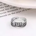 Adjustable 925 sterling silver ring with vintage coin design and layered lines - Vintage Intertwined Five Coins Style (16)