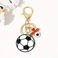 Sports-themed soccer ball keychain with 'I ❤️ SOCCER' charm and gold lobster clasp - Gold Dual Soccer Heart Tag Style