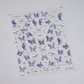 Silver metallic butterfly nail art stickers with purple glitter finish, style M-664 - Purple Fine Glitter Butterfly (M-664)