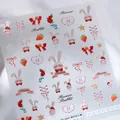 5D embossed nail stickers featuring Rococo rabbit, strawberry and red bow motifs - Rococo Rabbit (TS-3805) / 5D Embossed