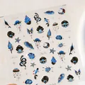 Luxurious gold-stamped nail stickers featuring blue shells and jellyfish designs - Ocean Series (M-700)