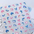 3D geprägte Ozean Nagelsticker mit rosa und blauen Haien und Delfinen Modell M-719 - M-719
