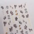 Nail sticker M-715 with 3D gold foil calligraphy and ink marble texture designs - M-715