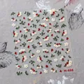3D embossed floral nail stickers M-698 with white flowers, green leaves and berries - Jelly Glue Type