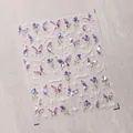Adesivi per unghie a farfalla 5D olografici con motivi floreali viola e perle fini - M-392 Bronzatura Frammenti di Vetro Trasparenti