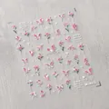 Pegatina de uñas holográfica M-402 con mariposas y flores rosas efecto metálico - Mariposa Rosa Flor (M-402) / Láser Fragmentos de Vidrio Transparente