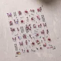 Stereoskopischer Laser-Nagelsticker M-399 mit Schmetterlingen und Aurora-Blumeneffekt - Violetter Schmetterling Rose Holografischer Stil (M-399)