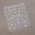 3D-Relief Nagelsticker mit silbernen holografischen Schmetterlingen und Blumenmusters M-376 - M-376