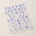Aurora blaue Nagelaufkleber M-378 mit Schmetterlingen und Blumenmustern und Glitzer - M-378