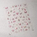Pegatinas de uñas de mariposa 5D en relieve con acabado rosa iridiscente y perlas - Estilo de Mariposa Aurora Rosa (TL-198)