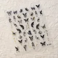 Nail art sticker M-380 with black and gold foil butterfly and floral patterns - M-380