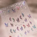 Holografischer 3D-Schmetterling Nagelaufkleber mit Laser-Effekt und Text, Modell M-421 - M-420 Glitzer Laser