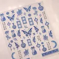 Nagelaufkleber im Blau-Weiß-Porzellan-Stil mit Schmetterlings- und Pfingstrosenmotiven - TL-197