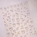 3D embossed nail stickers with laser holographic heart and ribbon designs, model M-542 - Holographic Silver Heart Style (M-542)