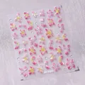 M-588 Japanese style 3D embossed nail stickers with pink and yellow cherry blossoms - Butterfly Floral Style (M-588)