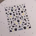 Cartoon schwarze Katze Nagelkunst Aufkleber TS-3781 mit Glitzer und Blumenmotiven - Schwarze Katze Tagebuch (TS-3781)
