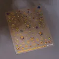 Zelfklevende gouden reliëf nagelstickers M-608 met blauwe bloem- en vlinderontwerpen - M-608 Meerkleurig Goud