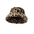 Winter leopard print faux fur bucket hat with warm plush texture and black lining - Single Hat / Khaki