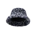 Winter faux fur bucket hat with grey-blue leopard print and soft plush lining - Single Hat / Blue