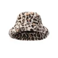 Winter faux fur leopard print bucket hat with soft plush texture for warmth - Single Hat / Beige