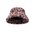 Plush pink leopard print bucket hat for women with soft faux fur texture - Single Hat / Pink