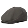 Classic dark brown twill flat cap for men with premium fabric texture and button top - M (58-60CM) / Brown