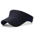 Deep blue open-top sun visor with breathable mesh panels and textured fabric finish - One Size Adjustable / Navy Blue