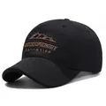 Gorra de béisbol de algodón negro con logo de montaña bordado y visera corta deportiva - Talla Única Ajustable / Negro