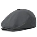 Classic grey and white textured flat cap for men with premium twill fabric weave - M (58-60CM) / Light Gray