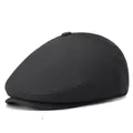 Classic black flat cap for men with premium textured mesh fabric and vintage silhouette - M (58-60CM) / Black
