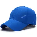 Royal blue breathable mesh baseball cap with white side lettering and curved brim - Adjustable / Sapphire Blue