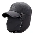 Winter thermal trapper hat with ear flaps and detachable face mask in dark grey - 56-59cm / Gray