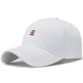 Classic white cotton baseball cap featuring three red embroidered stripes and curved brim - White Hat Red Stripe