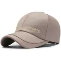 Casquette de baseball en coton kaki avec broderie SPORTS jaune dorée en relief - Réglable / Kaki