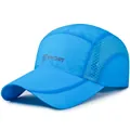 Bright blue breathable mesh sport baseball cap with grey Sport logo and curved brim - Adjustable / Sky Blue