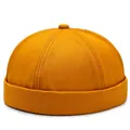 Retro senfgelbe Dockermütze aus Baumwoll-Twill mit Rollrand für Damen und Herren - Verstellbar / Gelb