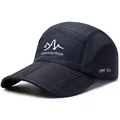Navy blue quick-dry outdoor sports cap with UPF 50+ mesh panels and mountain logo - Navy Blue